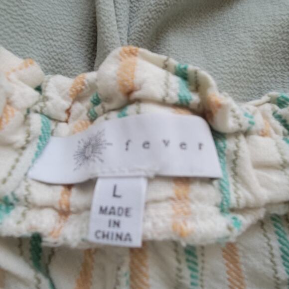 Large fever striped paper bag waist pants with belt & pockets, cream teal peach - Picture 4 of 4